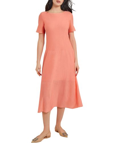 Misook Texture Knit Midi Dress - Pink