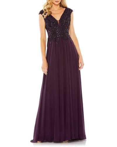 Mac Duggal Sequin Empire Waist Pleated Gown - Purple