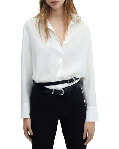 Mango Long Sleeve Button-up Shirt - White
