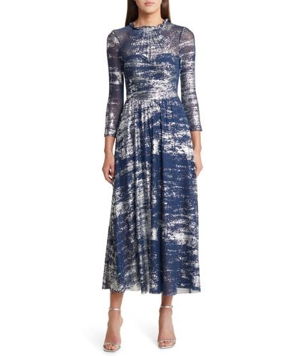Ted Baker iggiey Metallic Print Long Sleeve Dress - Blue