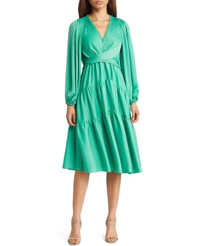 Kobi Halperin Vienna Long Sleeve Tiered Satin Dress - Green