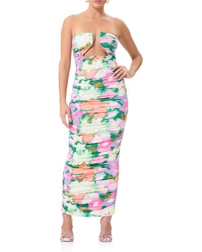 AFRM Alisha Ruched Cutout Strapless Maxi Dress - Multicolor