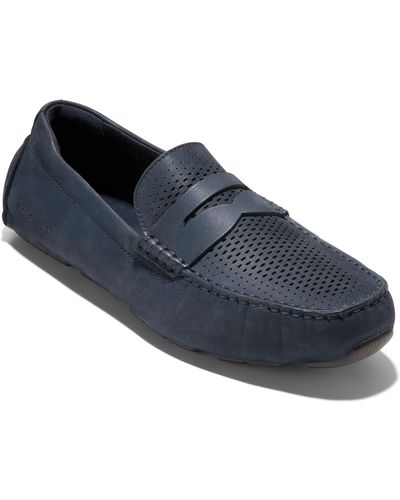 Cole Haan Grand Laser Penny Loafer Driving Shoe - Blue