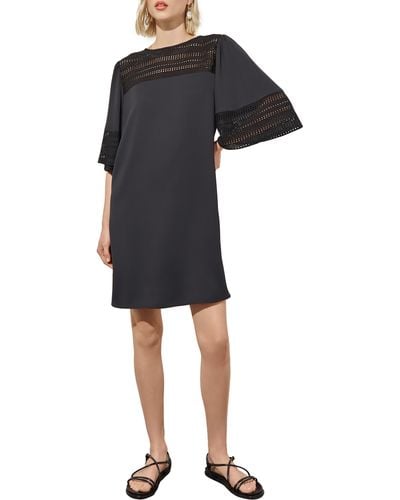 Ming Wang Embroidered Detail Bell Sleeve Dress - Black