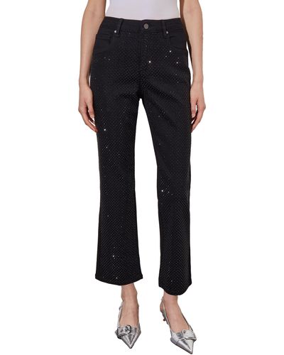 Ming Wang Crystal Front Flared Ankle Jeans - Black