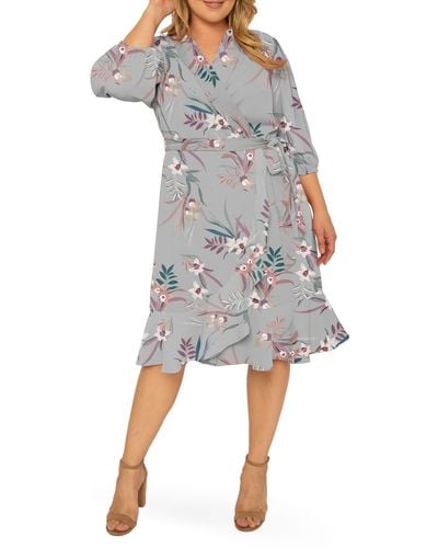 Standards & Practices Kylie Ruffle Wrap Dress - Gray