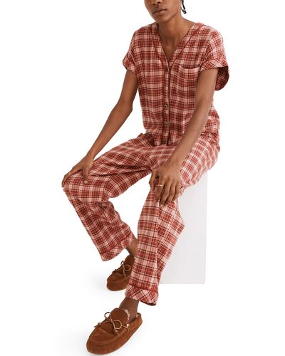 Madewell Nordway Plaid Flannel Bedtime Jumpsuit Pajamas - Red