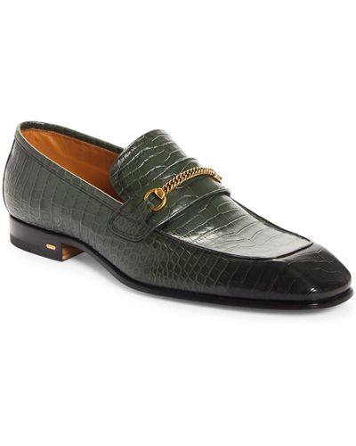 Tom Ford Bailey Chain Croc Embossed Loafer - Green