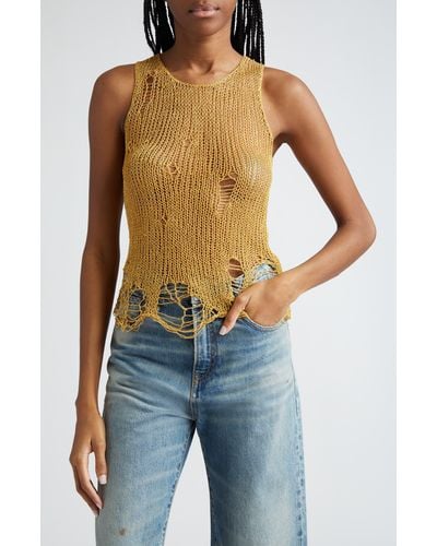 R13 Destroyed Shimmer Knit Tank - Yellow