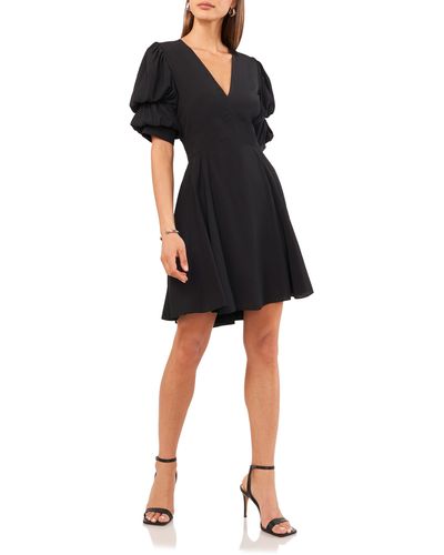 1.STATE Tiered Bubble Sleeve Dress - Black