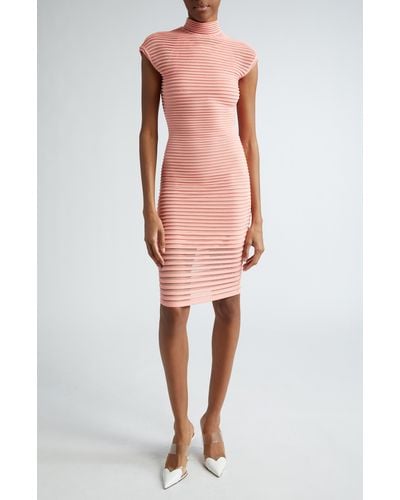 Alaïa Transparent Stripe Back Cutout Dress - Pink