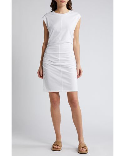 Treasure & Bond Ruched Organic Cotton Cap Sleeve Dress - White