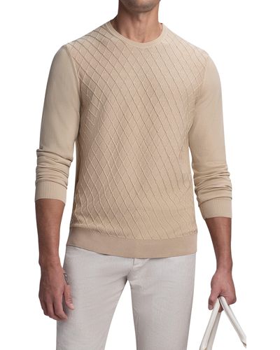 Bugatchi Diamond Stitch Cotton Crewneck Sweater - Natural