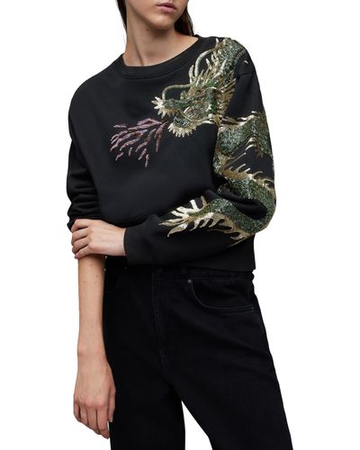 AllSaints Dragon Separo Sequin Sweatshirt - Black