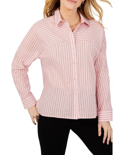 Foxcroft Natalie Glitzy Stripe Cotton Blend Button-up Shirt - Pink