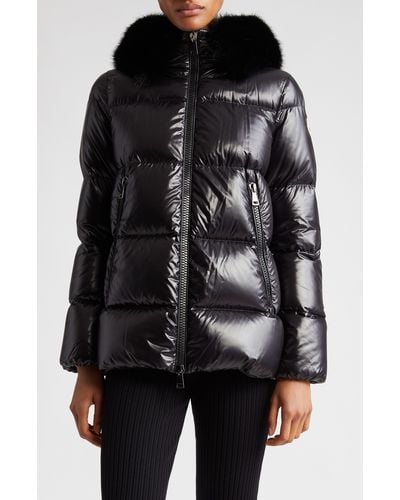 Moncler Laiche Crop Quilted Hooded Jacket With Removable Faux Fur Trim - Black