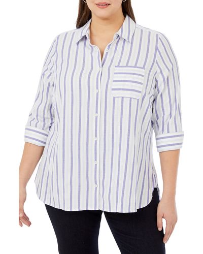 Foxcroft Germaine Soft Stripe Cotton Blend Tunic Shirt - White
