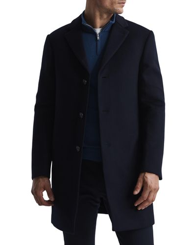 Reiss Gable Single Breasted Wool Blend Overcoat - Blue