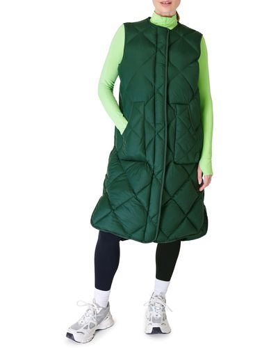 Sweaty Betty Downtown Quilted Longline Vest - Green