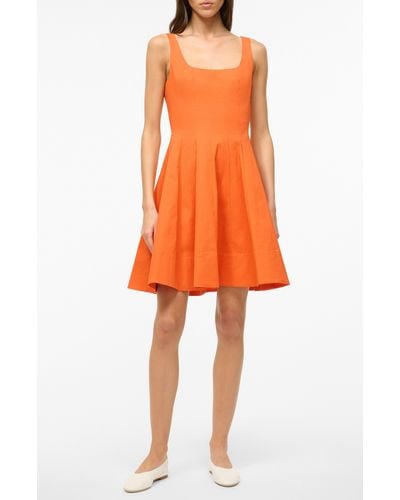 STAUD Wells Stretch Cotton Fit & Flare Dress - Orange