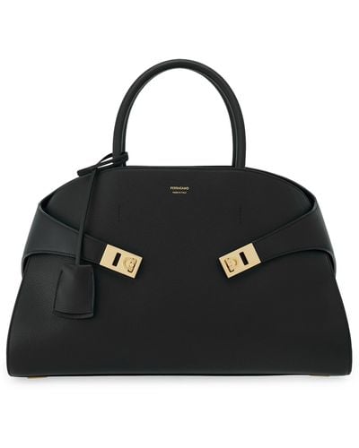 Ferragamo Medium Hug Leather Top-handle Bag - Black