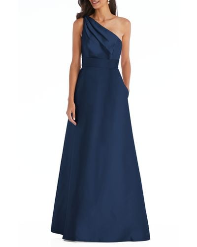 Alfred Sung One-shoulder A-line Gown - Blue