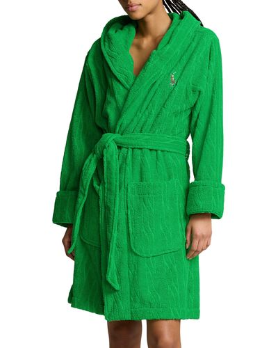 Polo Ralph Lauren Hooded Jacquard Robe - Green