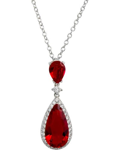 Savvy Cie Jewels Cubic Zirconia Teardrop Pendant Necklace - Red