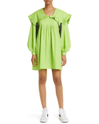 KkCo Sailor Long Sleeve Cotton Babydoll Minidress - Green