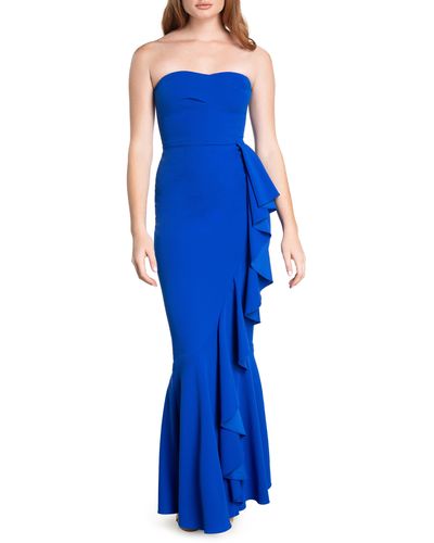 Dress the Population Paris Ruffle Strapless Mermaid Gown - Blue