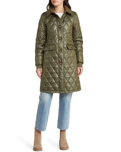 Lucky Brand Diamond Quilted Coat With Faux Fur Lining - Green