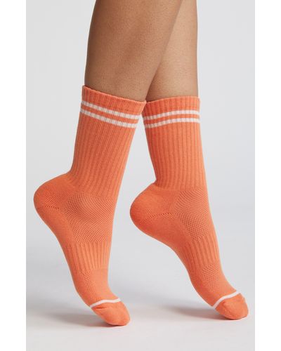 LE BON SHOPPE Boyfriend Stripe Cotton Blend Crew Socks - Orange