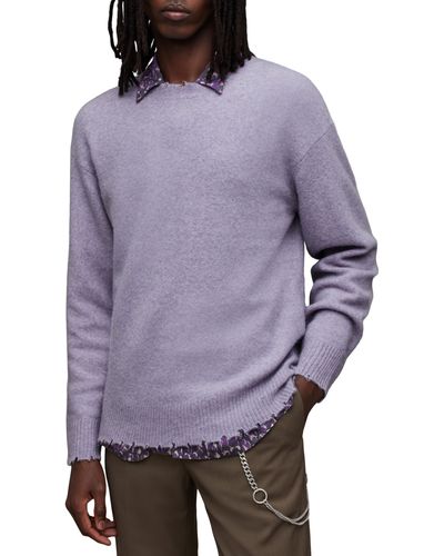 AllSaints Luka Destoyed Crewneck Sweater - Purple