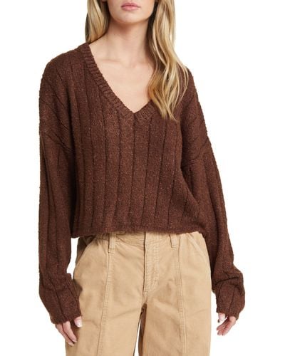 PacSun V-neck Rib Crop Sweater - Brown