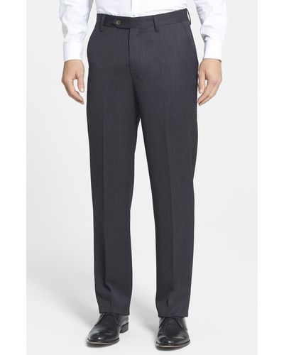 Berle Flat Front Classic Fit Wool Gabardine Dress Pants - Blue