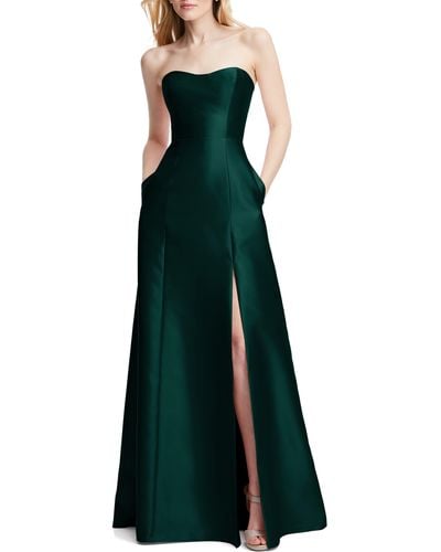 Alfred Sung Strapless Satin A-line Gown - Green