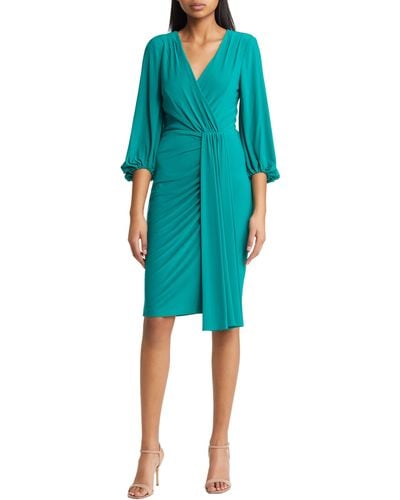 Eliza J Long Sleeves V-neck Wrap Dress - Green