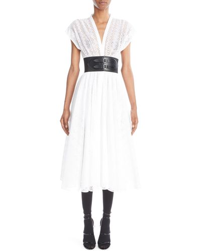 Alaïa Eyelet Belted Midi Dress - White