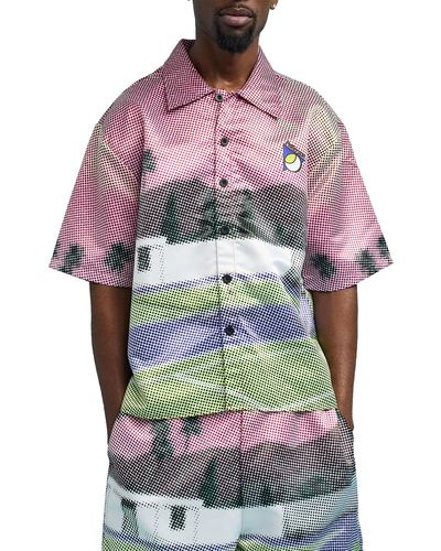 Paterson Palm Springs Oversize Short Sleeve Button-up Shirt - Pink