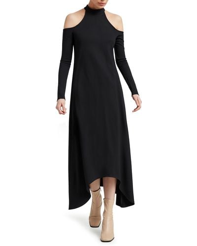 MARCELLA Kalene Cold Shoulder Long Sleeve High-low Maxi Dress - Black