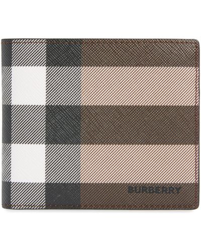 Burberry Check E-canvas International Bifold Wallet - Gray