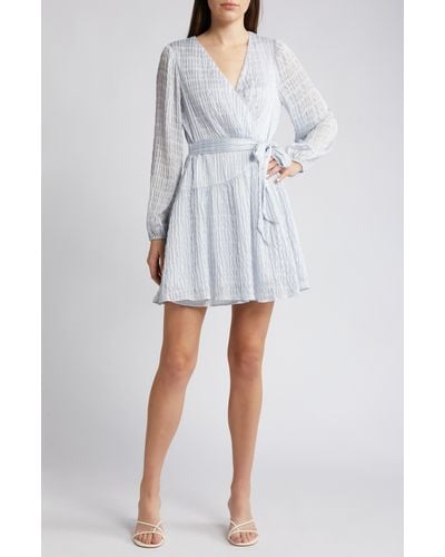 Adelyn Rae Long Sleeve Chiffon Mini Wrap Dress - White