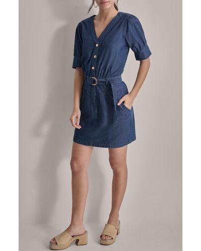 DKNY Short Sleeve Denim Minidress - Blue