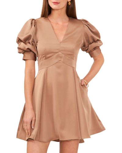 1.STATE Tiered Bubble Sleeve Minidress - Brown