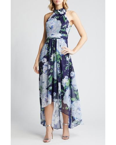 Eliza J Floral Chiffon High-low Midi Dress - Blue