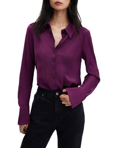 Mango Textured Satin Button-up Shirt - Purple