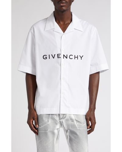 Givenchy Boxy Fit Logo Button-up Camp Shirt - White
