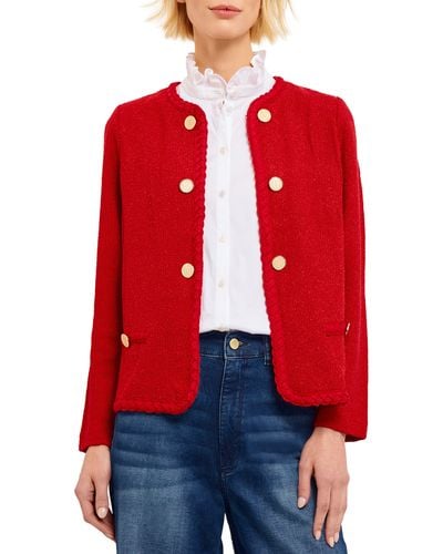 Misook Braided Trim Tweed Jacket - Red