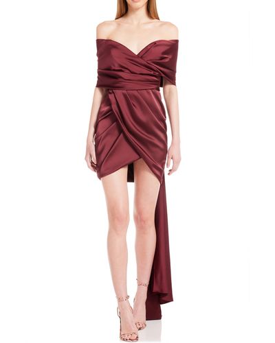 Katie May Miss Jenn Off The Shoulder Satin Cocktail Minidress - Red