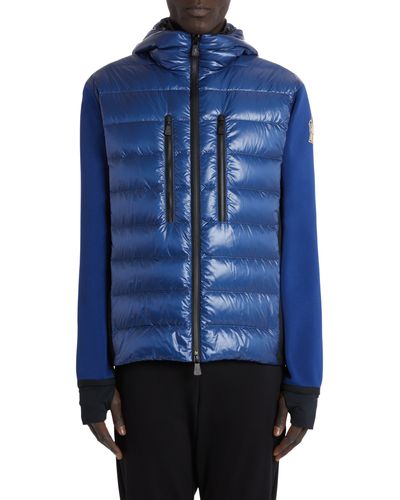 3 MONCLER GRENOBLE Quilted Hooded Down & Jersey Cardigan - Blue